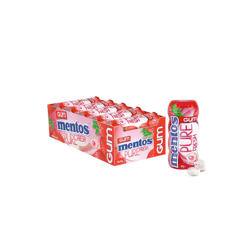 Mentos Pure Fresh Chewing Gum, Strawberry 10 x 30g