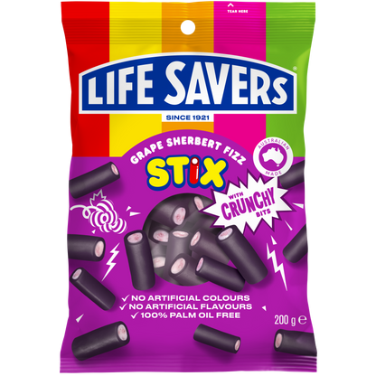 Life Savers Stix Sherbet Fizz Grape Crunch 12 x 200g