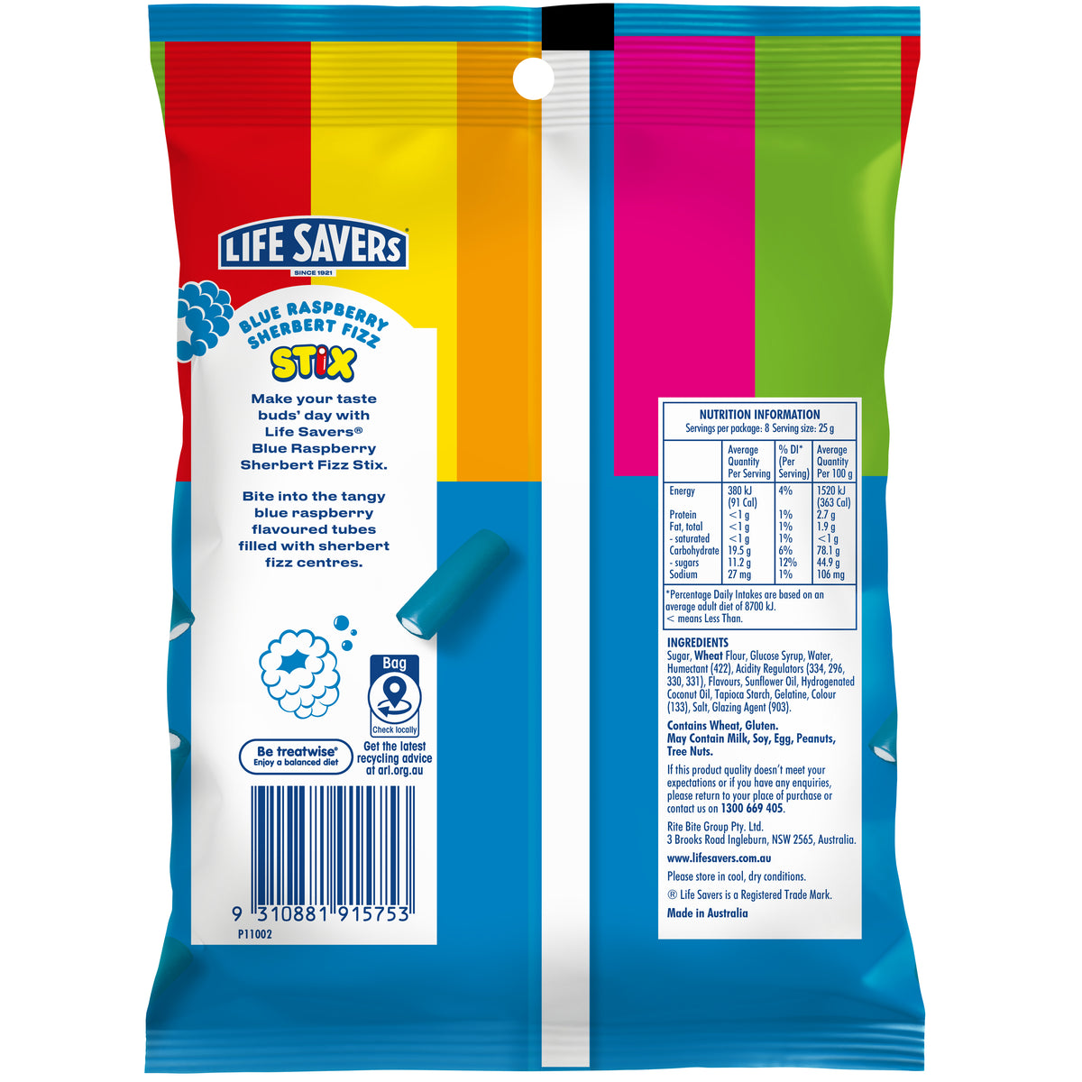 Life Savers Stix Sherbet Fizz Blue Raspberry 12 x 200g