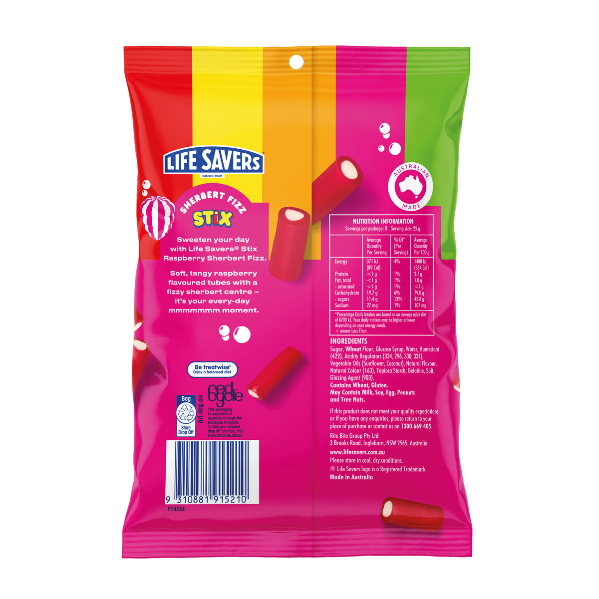 Life Savers Stix Sherbet Fizz Raspberry 12 x 200g